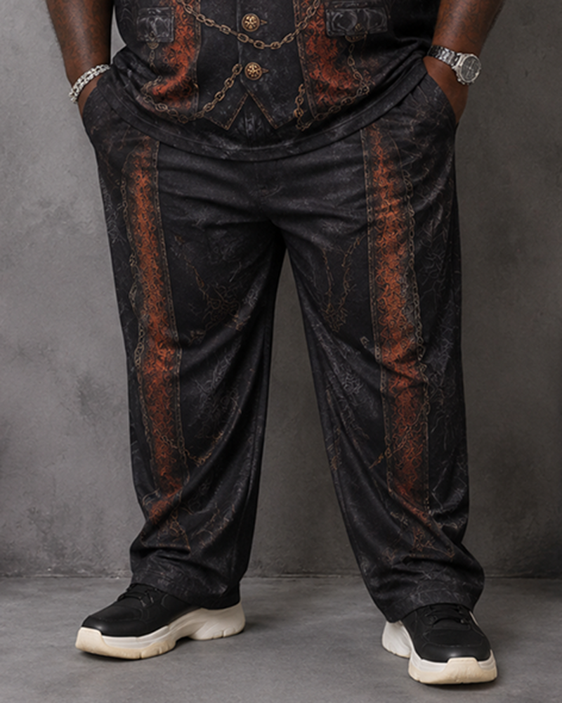 Big & Tall Men's Vintage Vampire Vest Pumpkin Lantern Printed T-Shirt Pants Set