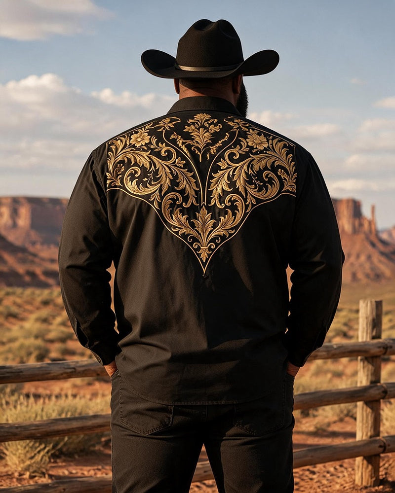 Big & Tall Men's Vintage Vine Print Long Sleeve Shirt