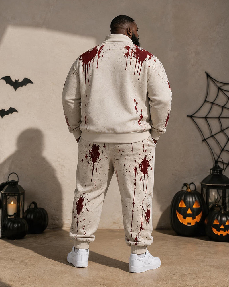 Big & Tall Men's Fun Bloody Text Print Half Zip Sweatshirt Set