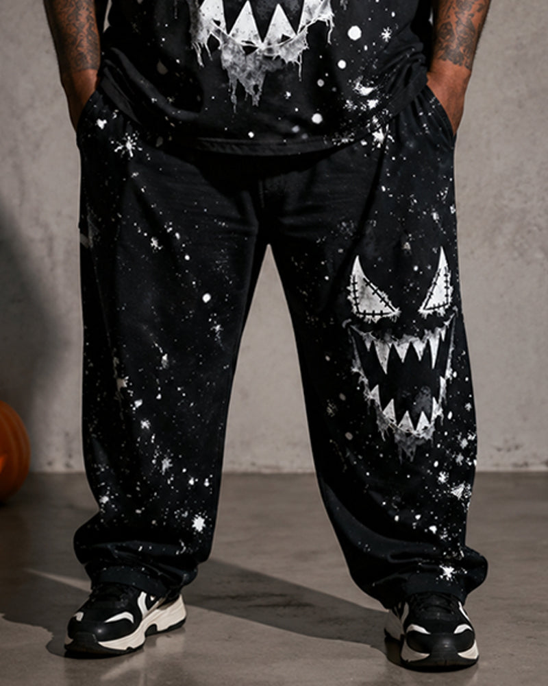 Big & Tall Men's Halloween Horror Fangs Print T-Shirt Pants Set