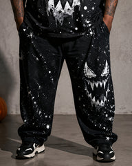 Big & Tall Men's Halloween Horror Fangs Print T-Shirt Pants Set