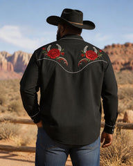 Big & Tall Men's Horseshoe Red Rose Print Long Sleeve Shirt