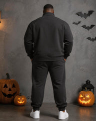 Big & Tall Men's Vintage Halloween Alphabet Pumpkin Print Half Zip Sweat Set