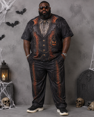 Big & Tall Men's Vintage Vampire Vest Pumpkin Lantern Printed T-Shirt Pants Set