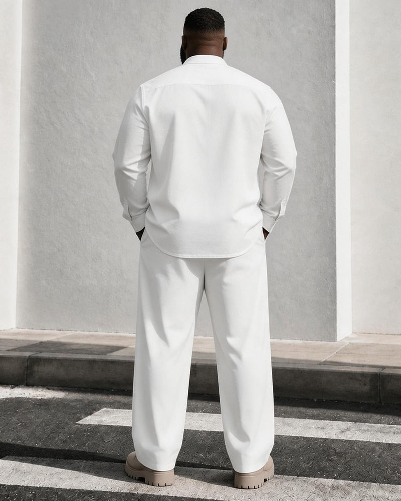 Big & Tall Men's Geometric Print Stand Collar Long Sleeve Shirt Trousers Set