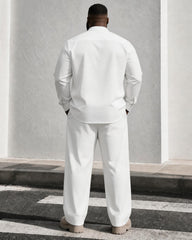 Big & Tall Men's Geometric Print Stand Collar Long Sleeve Shirt Trousers Set