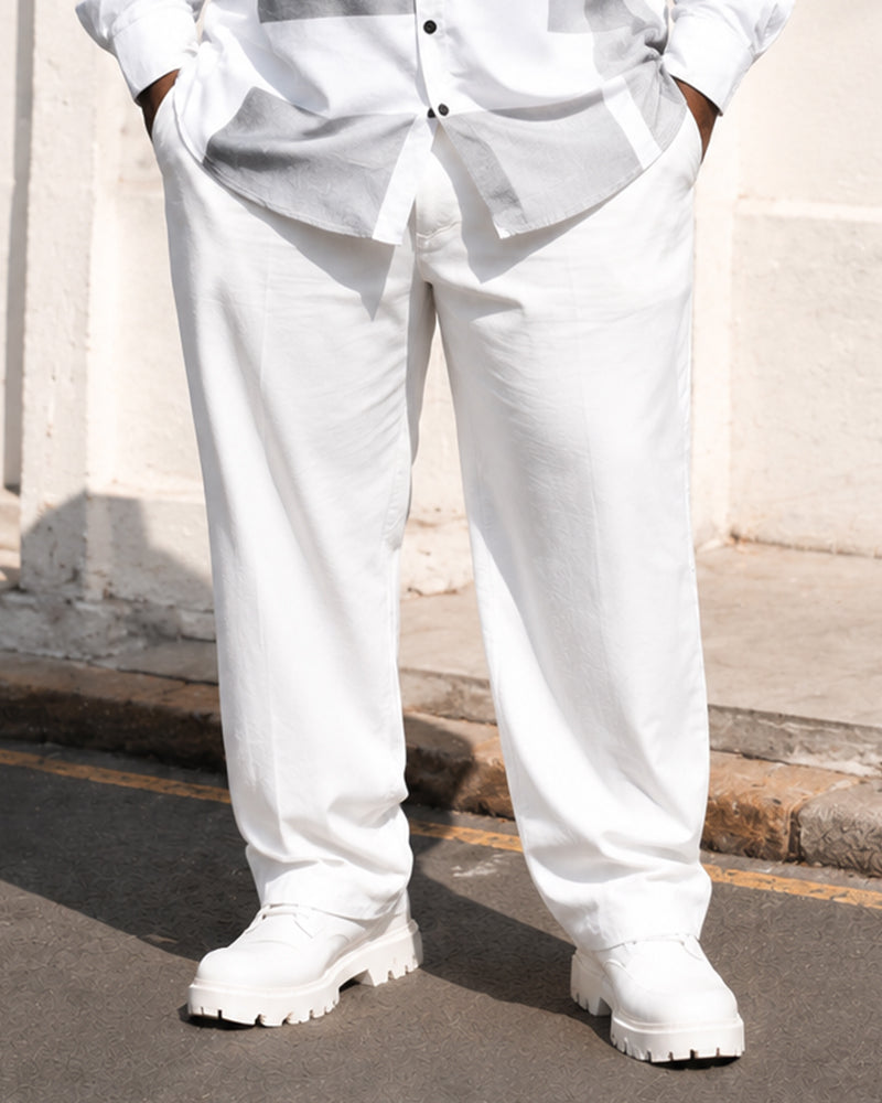 Big & Tall Men's Gray Geometric Block Printed Long Sleeve Shirt Trousers Set