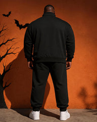 Big & Tall Men's Halloween Crow Pumpkin Print Half Zip Sweat Set