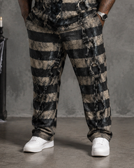 Big & Tall Men's Striped Skull Chain Prisoner Print T-Shirt Pants Set