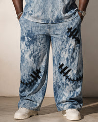 Big & Tall Men's Dye Stitch Pumpkin Face Printed T-Shirt Pants Set