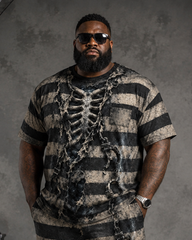 Big & Tall Men's Striped Skull Chain Prisoner Print T-Shirt Pants Set