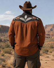 Big & Tall Men's Colorblock Feather Horseshoe Print Long Sleeve Shirt