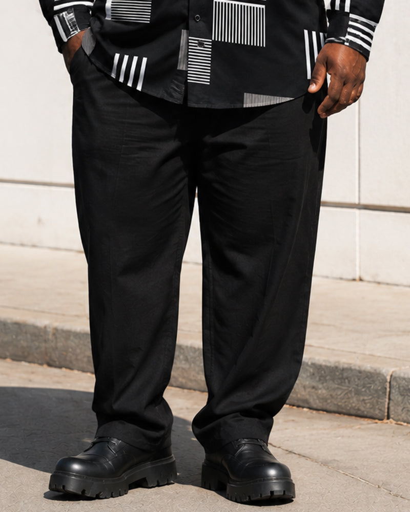 Big & Tall Men's Geometric Square Stripe Print Long Sleeve Shirt Pants Set