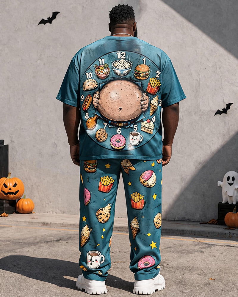 Big & Tall Men's Food Clock Dessert Printed T-Shirt Pants Set