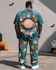 Big & Tall Men's Food Clock Dessert Printed T-Shirt Pants Set