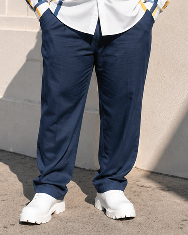 Big & Tall Men's Yellow And Blue Contrast Vertical Stripe Print Long Sleeve Shirt Pants Set