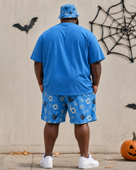 Big & Tall Men’s Retro Sailor-Neck Fake-Pattern Crew-Neck Short-Sleeve T-Shirt And Shorts Set