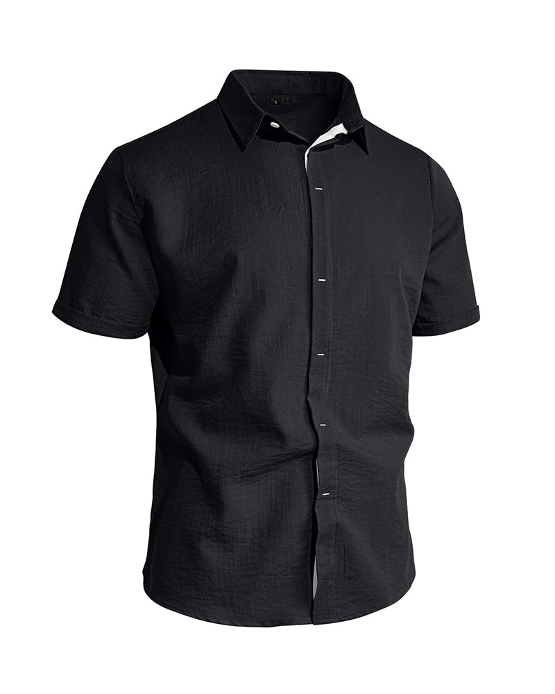 S-3XL Solid Color Business Commuter Cardigan Button Lapel Shirt