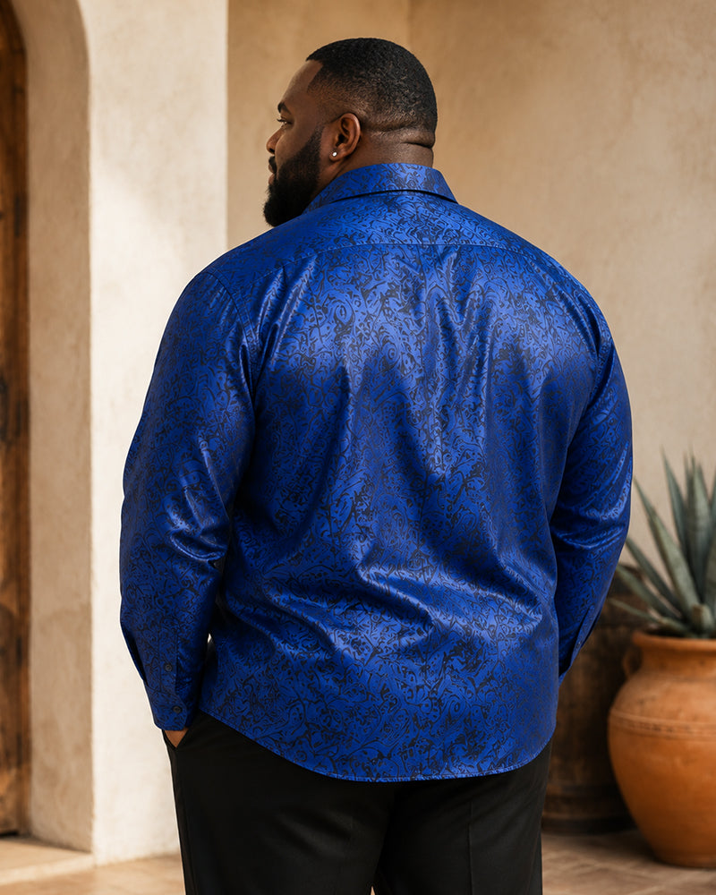 Big & Tall Men's Dark Print Paisley Jacquard Long Sleeve Shirt