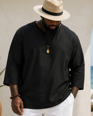 M-4XL Men's Long Sleeve V-Neck Cotton Linen Loose Shirt