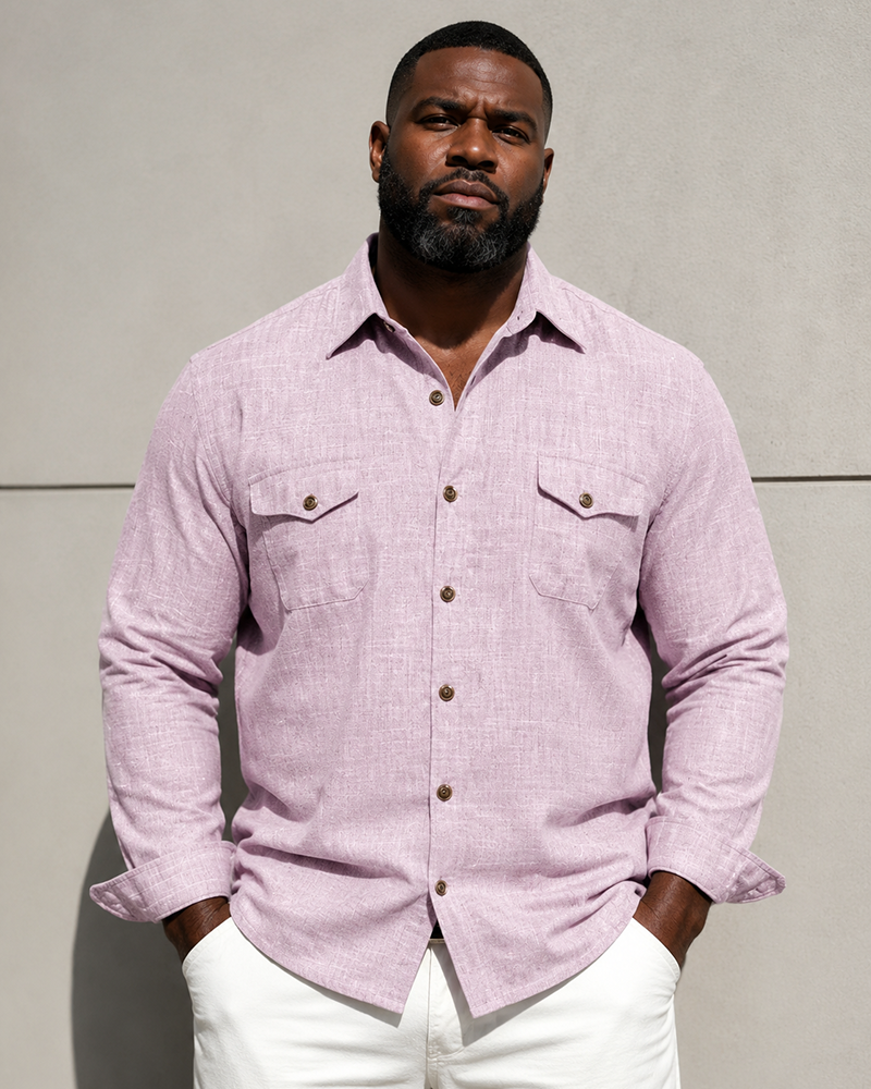 M-3XL Solid Color Casual Double Pocket Long Sleeve Levers Shirt