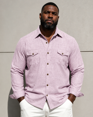 M-3XL Solid Color Casual Double Pocket Long Sleeve Levers Shirt