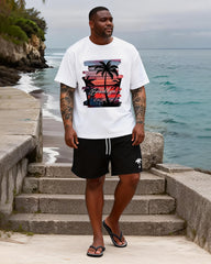 Big & Tall Men's Brooklyn Sunset Coconut Print Round Neck Short Sleeve T-Shirt Shorts Set
