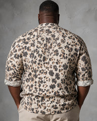 Big & Tall Men's Vintage Camouflage Leopard Print Stand Collar Long Sleeve Shirt