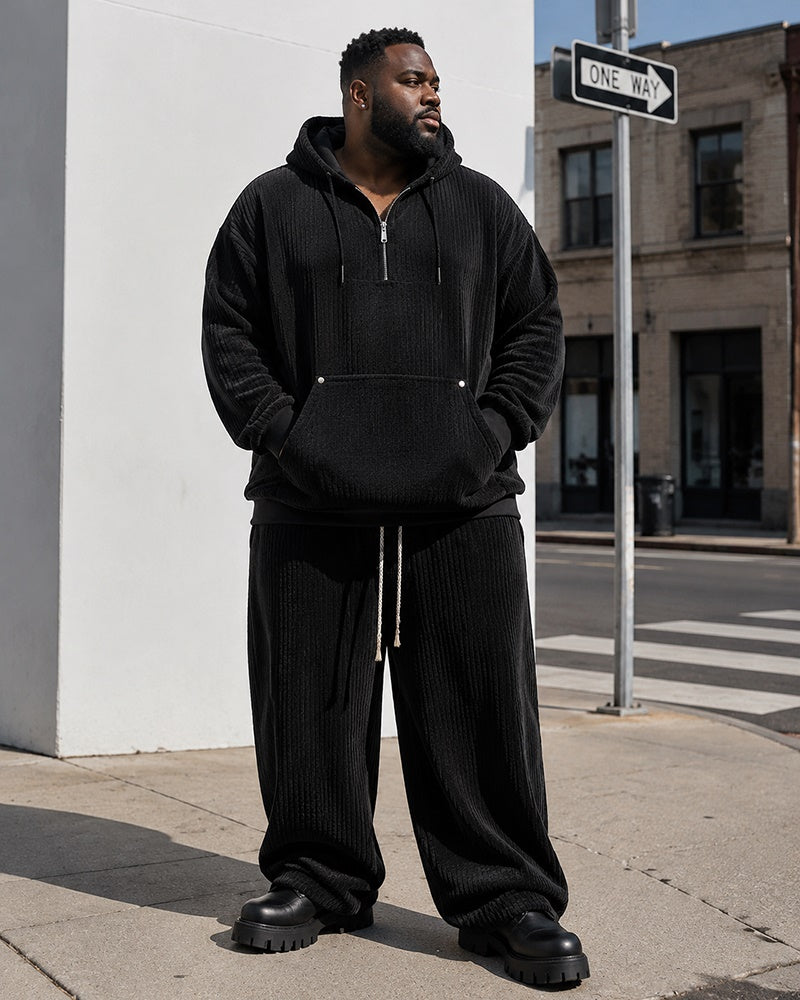 M–8XL Plus‑Size Men’s Houndstooth Half‑Zipped Hoodie Set