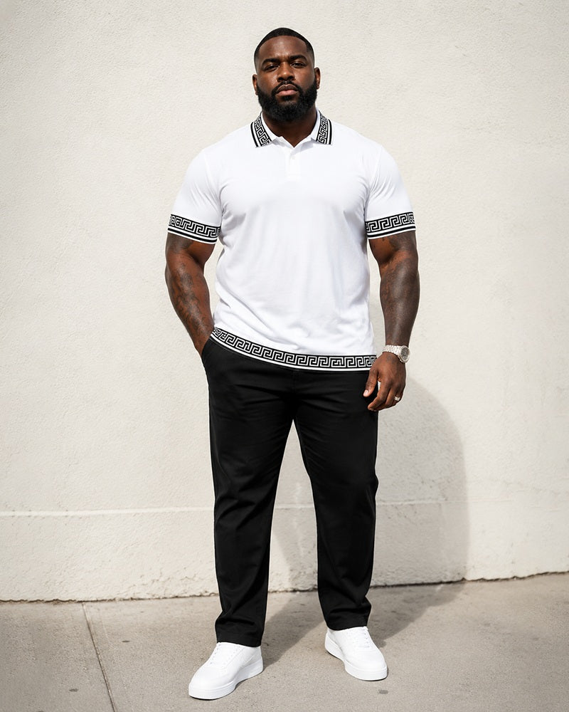 Big & Tall Men's Printed Polo Short Sleeve Pants Set
