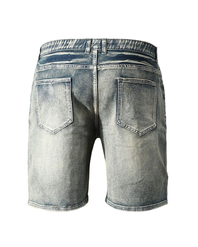M-6XL Large Size Men's Dressed Yellow Mud Patch Hole Five-point Denim Shorts