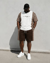 Big & Tall Men's "King" Letter Printed Round Neck Short Sleeve T-Shirt Shorts Set