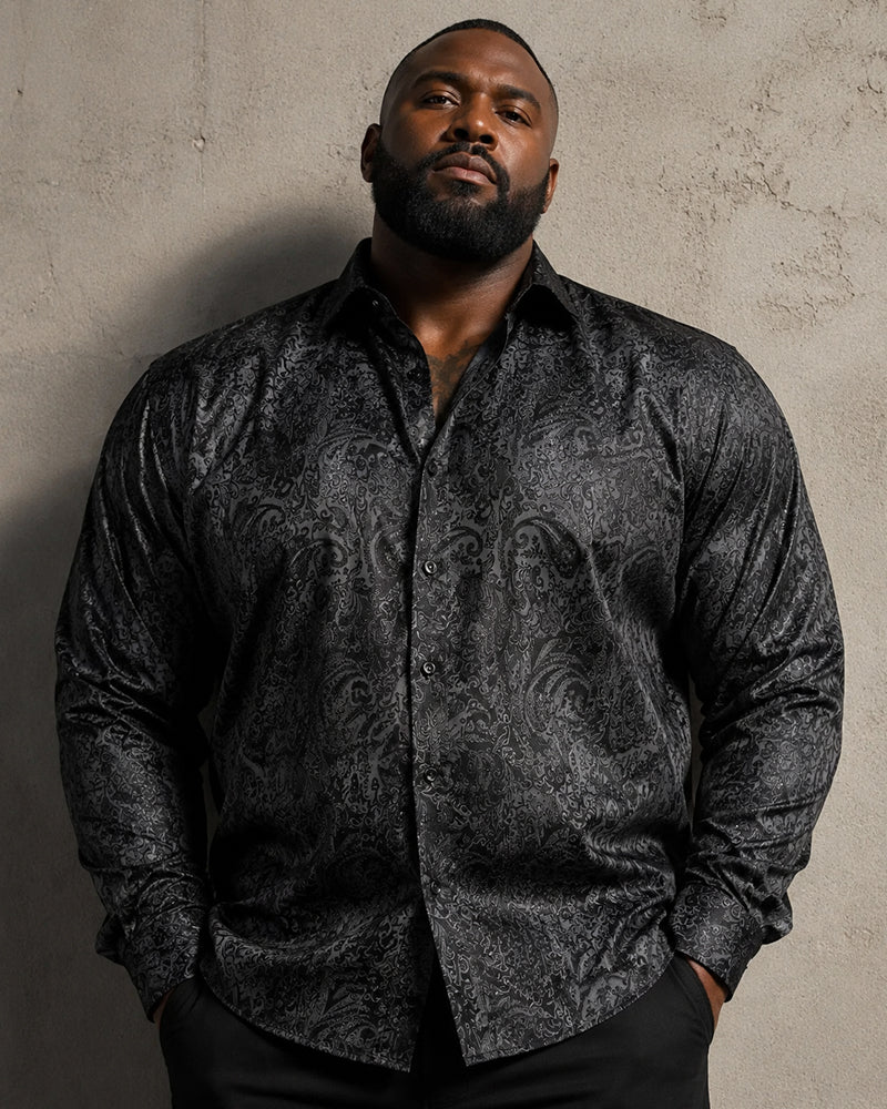 Big & Tall Men's Paisley Dark Jacquard Long Sleeve Shirt