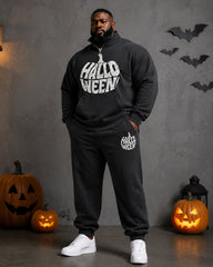 Big & Tall Men's Vintage Halloween Alphabet Pumpkin Print Half Zip Sweat Set