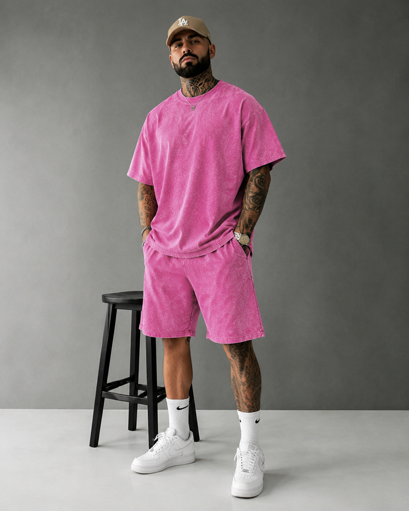 S-3XL Heavyweight Pure Cotton Washed-and-distressed T-shirt And Capri Pants Casual Set