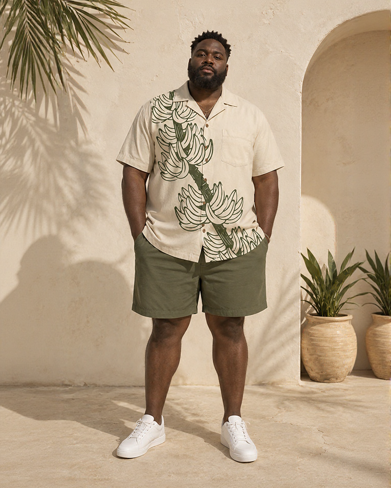 Big & Tall Men's Banana Leaf Print Short Sleeve Shirt Shorts Set