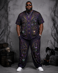 Big & Tall Men's Purple Magic Medicine Bottle Vest Gothic Printed T-Shirt Pants Set