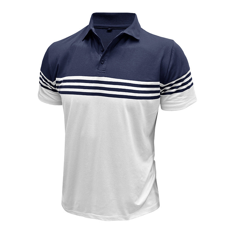 S–3XL Men’s Short-Sleeve Striped Polo Shirt With Lapel Collar