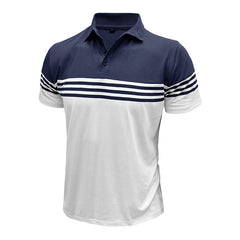S–3XL Men’s Short-Sleeve Striped Polo Shirt With Lapel Collar