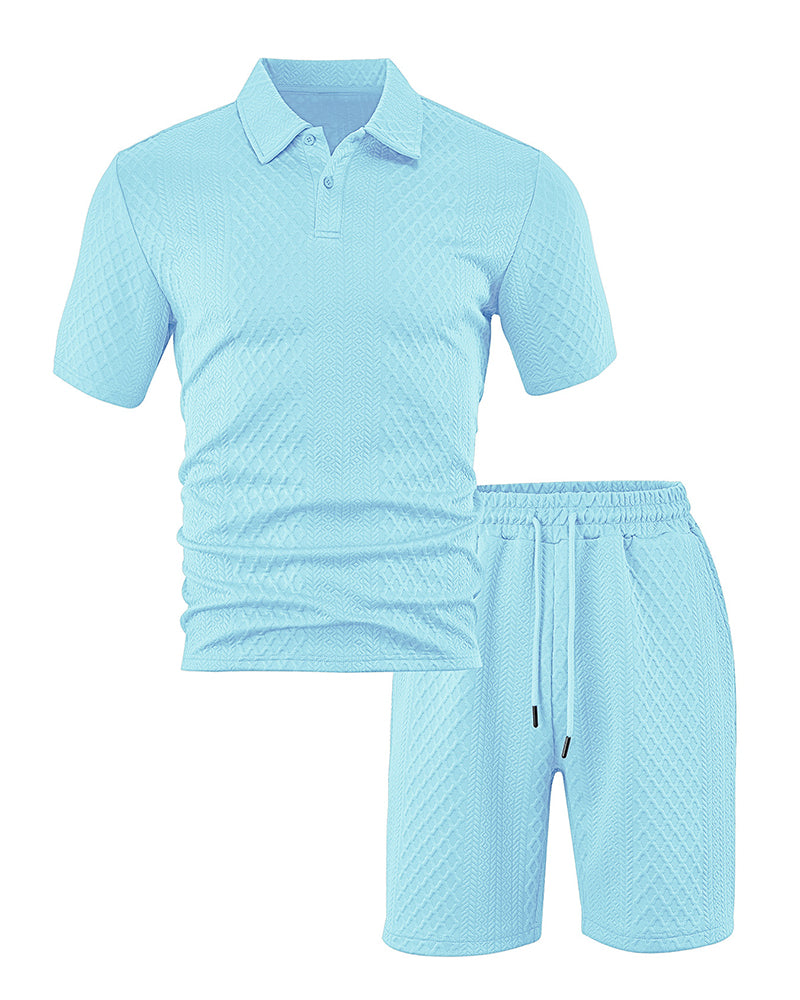 S-5XL Jacquard Men's Casual Sports Lapel Polo Shirt Short Sleeve Suit