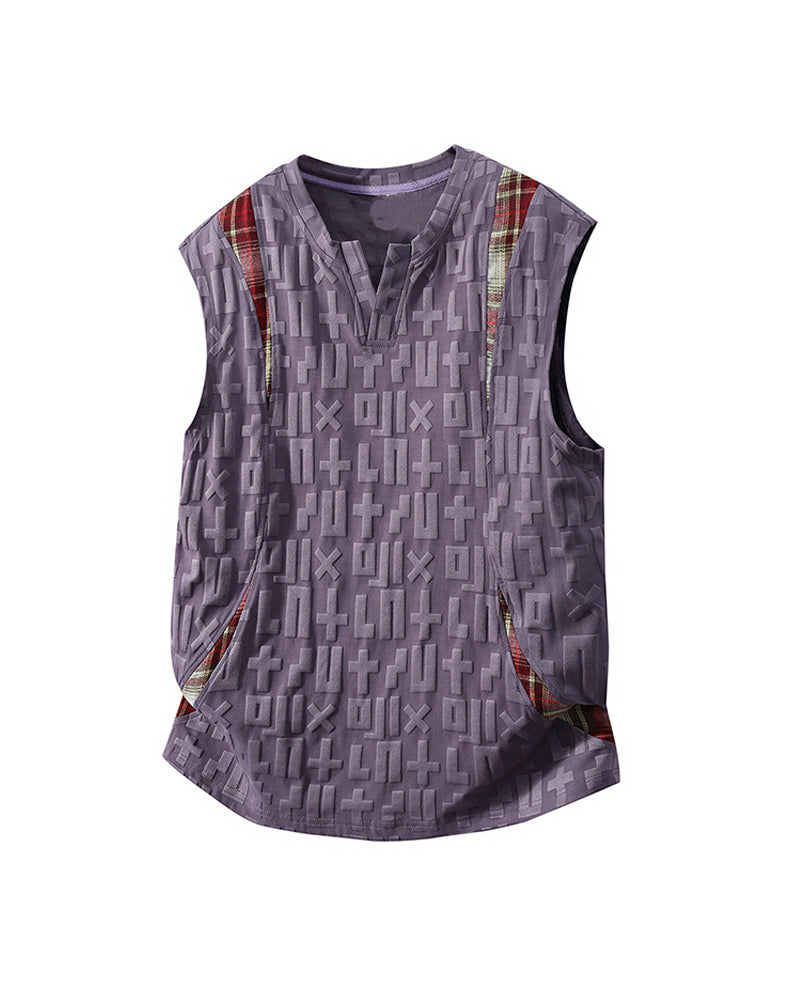 L-9XL Casual Sports Letter Jacquard Plaid Vest