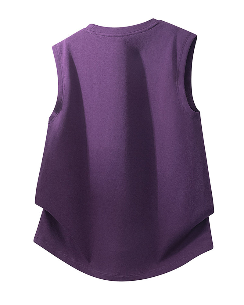 L-9XL Solid Color Heavy Cotton Round Neck Sleeveless Vest