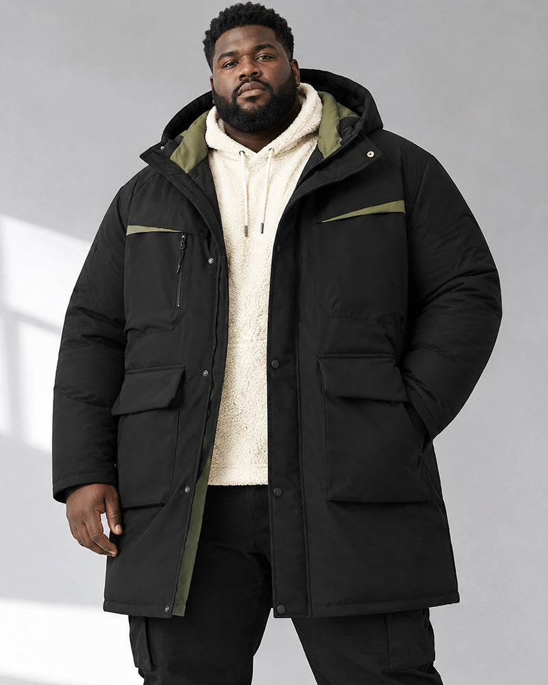 6XL-13XL Fleece-lined Three-proof Men's Mid-length Hooded Jacket