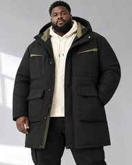 6XL-13XL Fleece-lined Three-proof Men's Mid-length Hooded Jacket