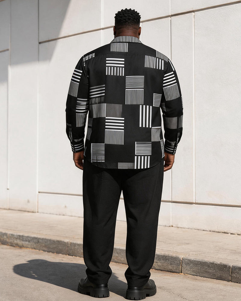 Big & Tall Men's Geometric Square Stripe Print Long Sleeve Shirt Pants Set