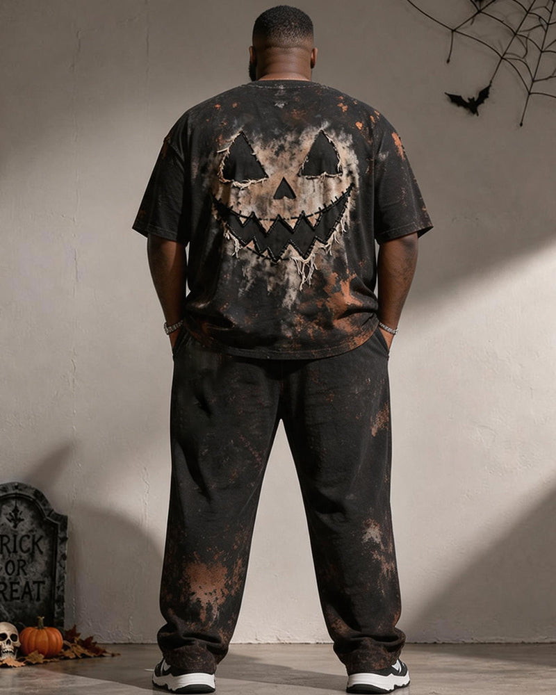 Big & Tall Men's Halloween Pumpkin Ghost Print T-Shirt Pants Set
