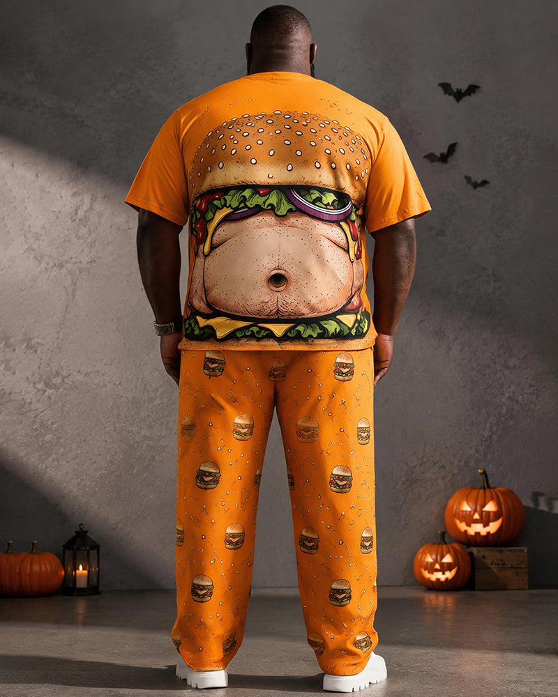 Big & Tall Men's Burger Fake Belly Printed T-Shirt Pants Set