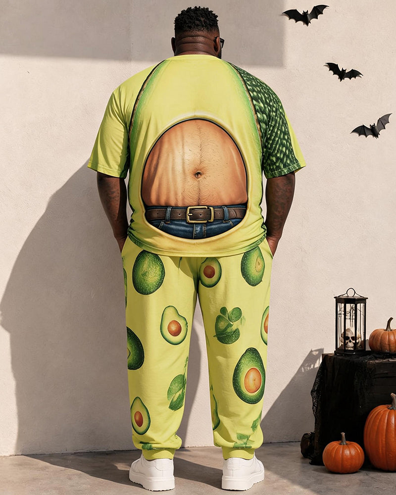 Big & Tall Men's Aocado Creative Fake Belly Printed T-Shirt Pants Set
