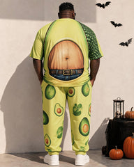 Big & Tall Men's Aocado Creative Fake Belly Printed T-Shirt Pants Set