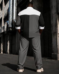 Big & Tall Men's Three-color Stitching Contrast Printed Long Sleeve Shirt Trousers Suit
